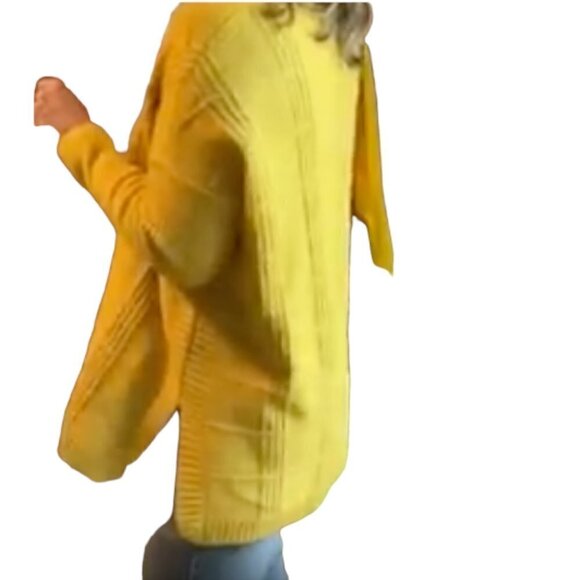 cabi Golden Yellow Oversized Long Sleeve Split Side Round Neck Sweater, Small - Picture 2 of 14